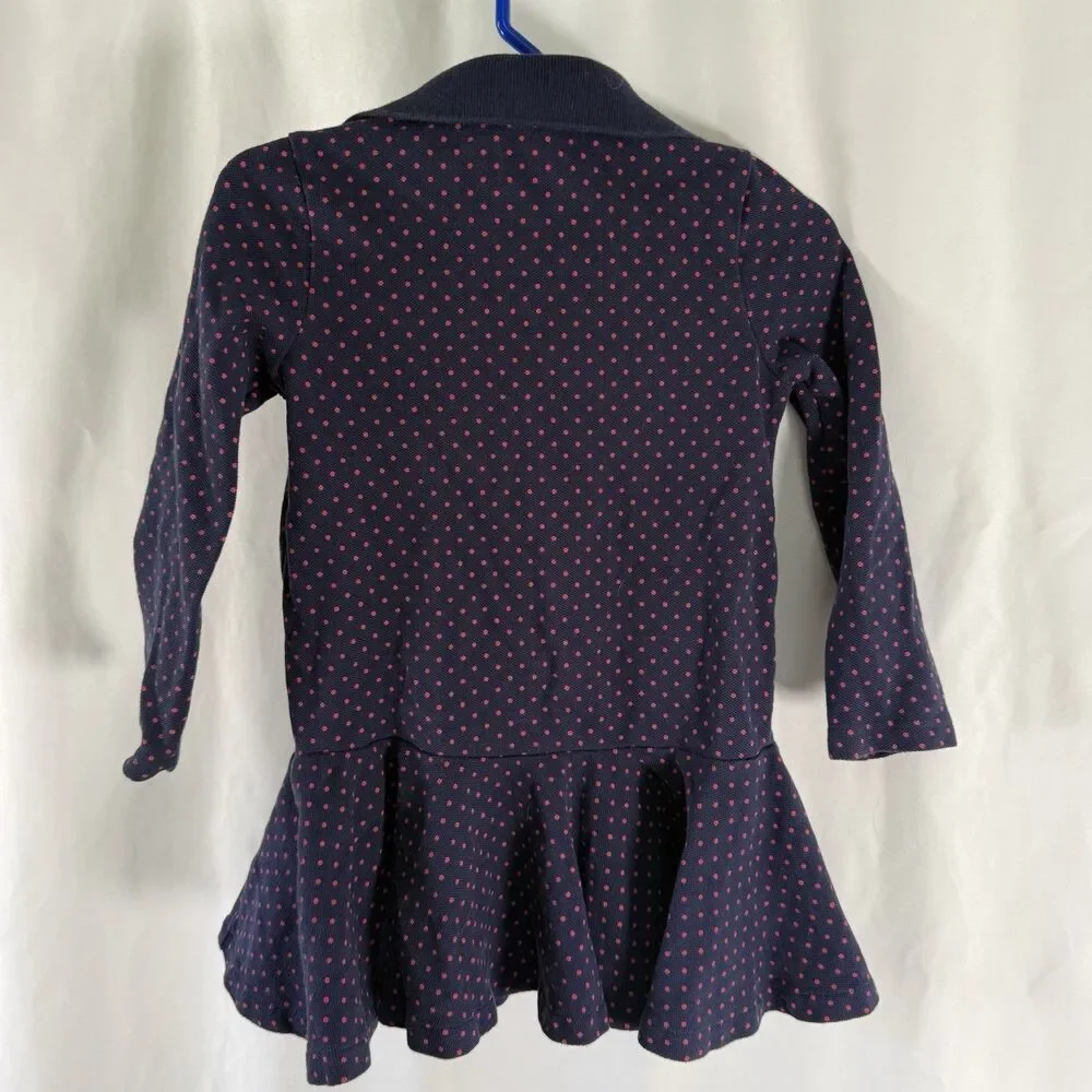 Ralph Lauren Shirt Dress Baby Girls 24M Months Blue Red Polka Dot Long Sleeve